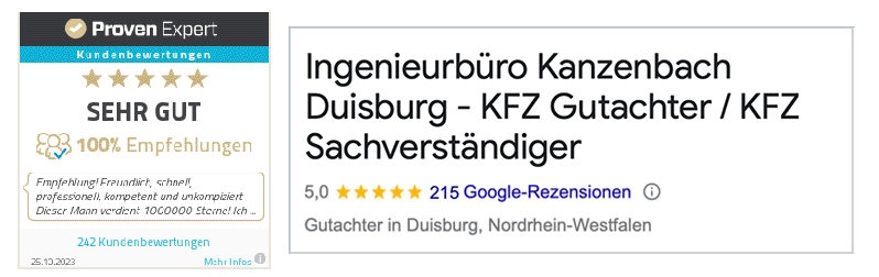 KFZ Gutachter Kanzenbach 100% positive google Bewertungen
